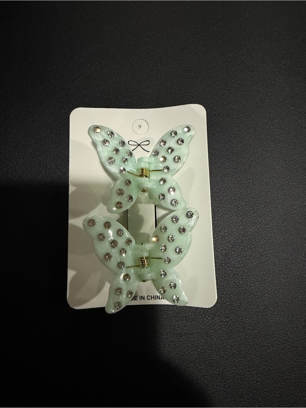 Rhinestone Butterfly Hair Clips — Mint Green (Set of 2)